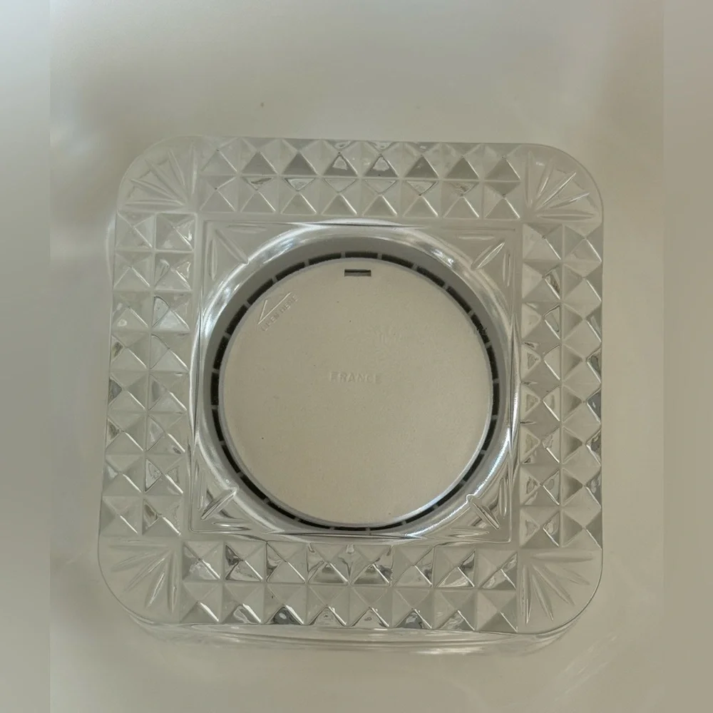 Crystal d'Arques cube-shaped crystal desk watch.  France Staiger Quartz Clock